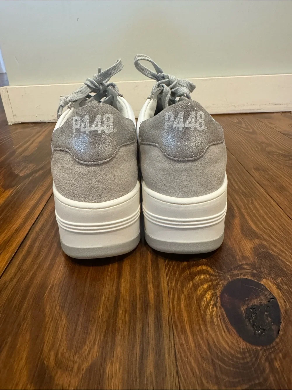 P448 White and Light Gray Thea Platform Sneaker